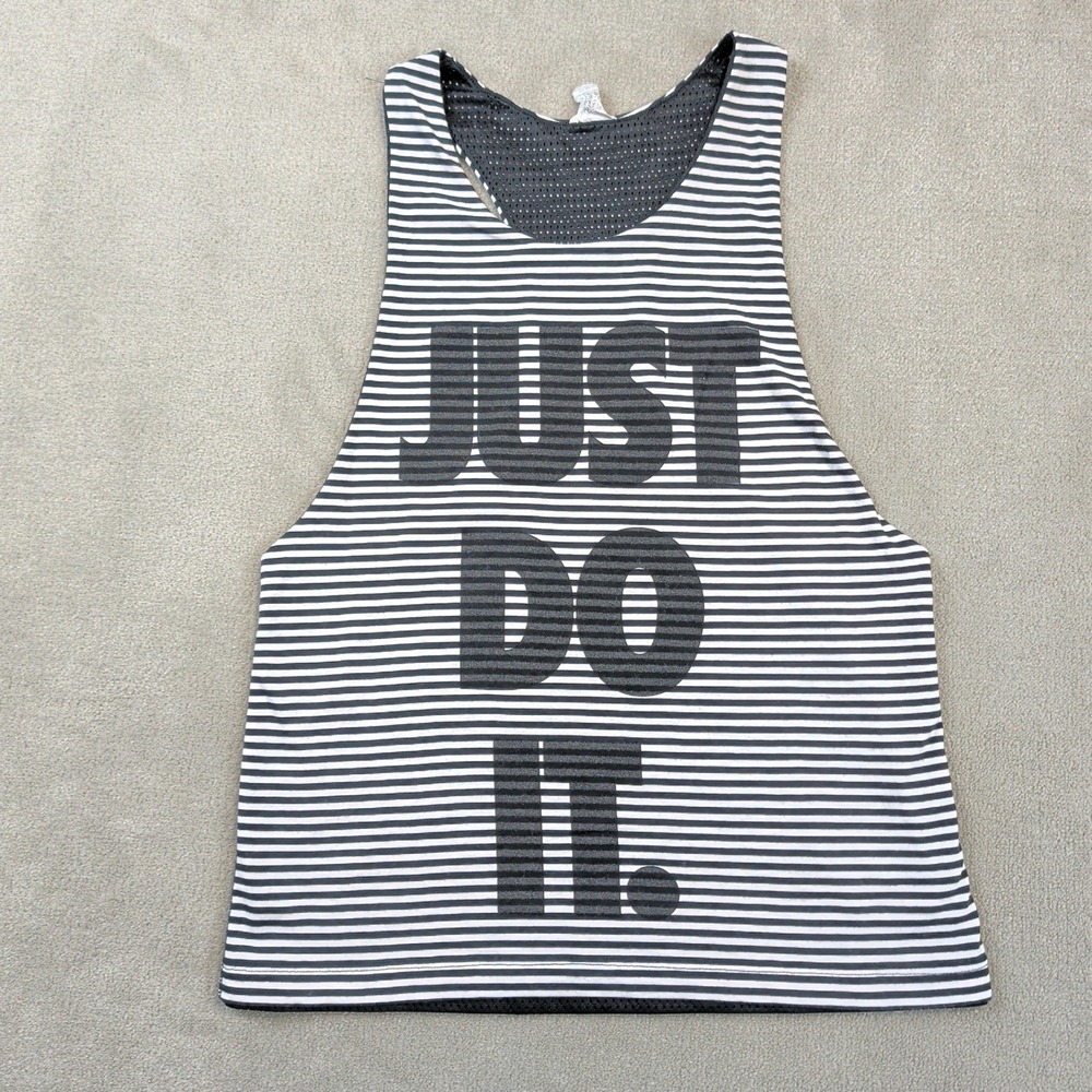 Nike Tank Top Size S Womens Reversible Just Do It Striped Mesh Black White Sport